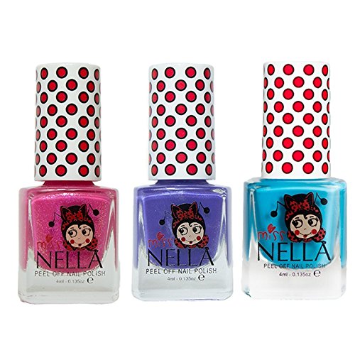 Miss Nella Mermaid Blue, Sweet Lavender, Tickle Me Pink molto brillante, smalto per bimbe a base acqua, Formula peel off