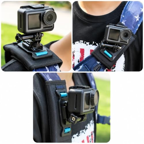 Image of Backpack Strap Mount, 360 Rotating Action Camera Shoulder Clip GoPro Hero 13 /12 /11 /10 /9 /8 /7 /6 /5, Compatible with DJI Osmo, Insta360 & SJCAM, for Hiking, Biking & Travel