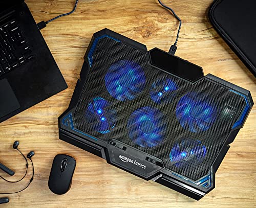 Amazon Basics Laptop Cooling Pad with LED Lighting Effect | USB Powered Gaming Laptop Cooler Stand | Quiet 6 Fans with 2-Level Height Adjustment|... - Image 4