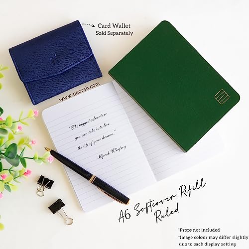 Image of NEORAH - A6 Ruled Notebook SOFT COVER | Organiser REFILL | Ruled Journal | 110 GSM | 160 pages (Size 14.8 cm x 10.5 cm) Planner Journaling Writing Note Taking Diary, Travellers Journal -DARK GREEN