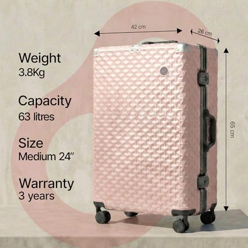 Image of Hard PC Trolley Luggage, Medium Size, 100% Polycarbonate, Lightweight and Durable, Silent Wheels, Anti-Theft with Aluminium Frame, and 2 TSA Locks, 24-Inch, Coral Mist