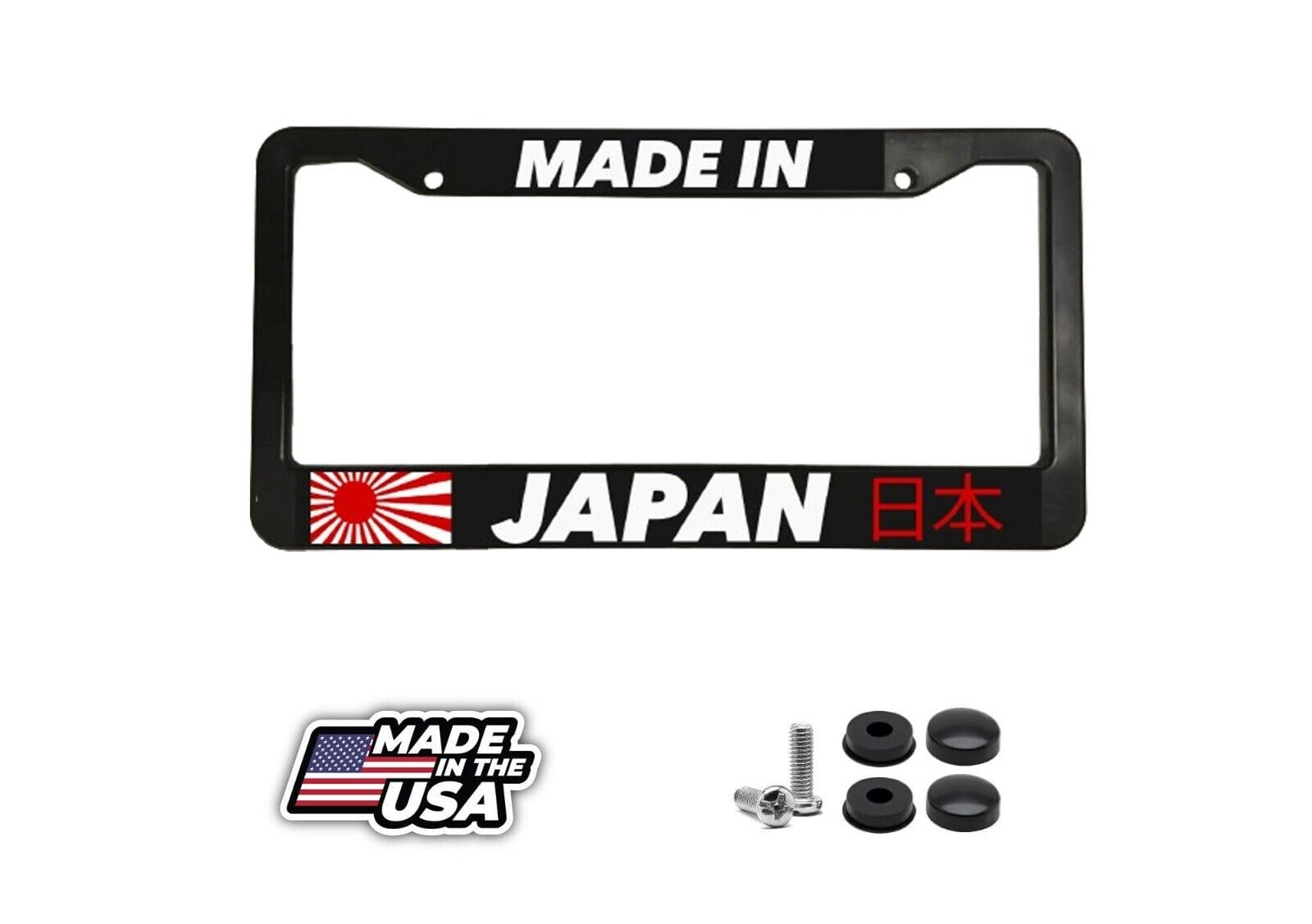 Generic in Japan Japanese Drift Tuner Import Black License Plate Universal Size Frame Holder Car Tag Covers with Hardware Screws Nuts Caps Weather Proof Installation Accessories