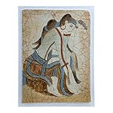 Minoan Girl Krokus Safran Picker - Handgefertigtes Akrotiri Fresko 1600 v. Chr., handbemalt in Griechenland, 41 cm Wandkunst