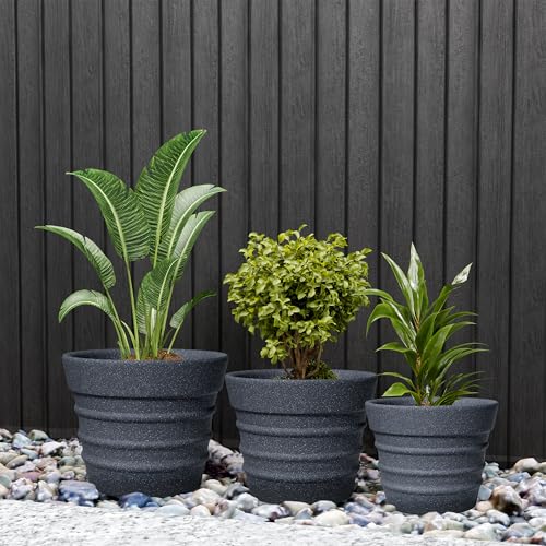 Image of YUCCABE ITALIA FOXB BR 18, 14, 12 INCH Grey Pots for Plants Highly Durable Lightweight Indoor Outdoor Flower Pot Gamla for Living Room, Balcony, Garden