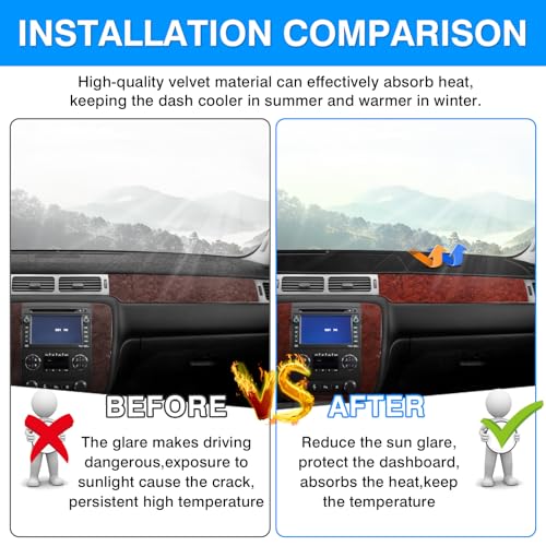 Image of Autorder Dashboard Cover Mat for 2007-2014 Chevrolet Tahoe Suburban /GMC Yukon XL&2007-2013 Chevy Avalanche Silverado 1500 2500 3500 LTZ /GMC Sierra SLT Denali Accessories Upgrade Velvet Dash Cover