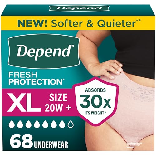 Image of Depend Fresh Protection Adult Diapers, Incontinence Underwear for Women, Disposable, Maximum, XL, Blush, 68 Count (2 Packs of 34), Packaging May Vary