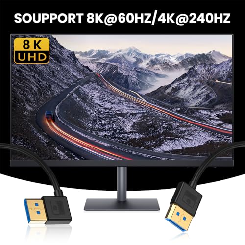NFHK Ultrafine Left Angled DisplayPort 1.4 DP to DP Cable 8K 60hz Cable Ultra-HD UHD 4K 144hz 90 Degree for Desktop Laptop Monitor 100cm - Image 4