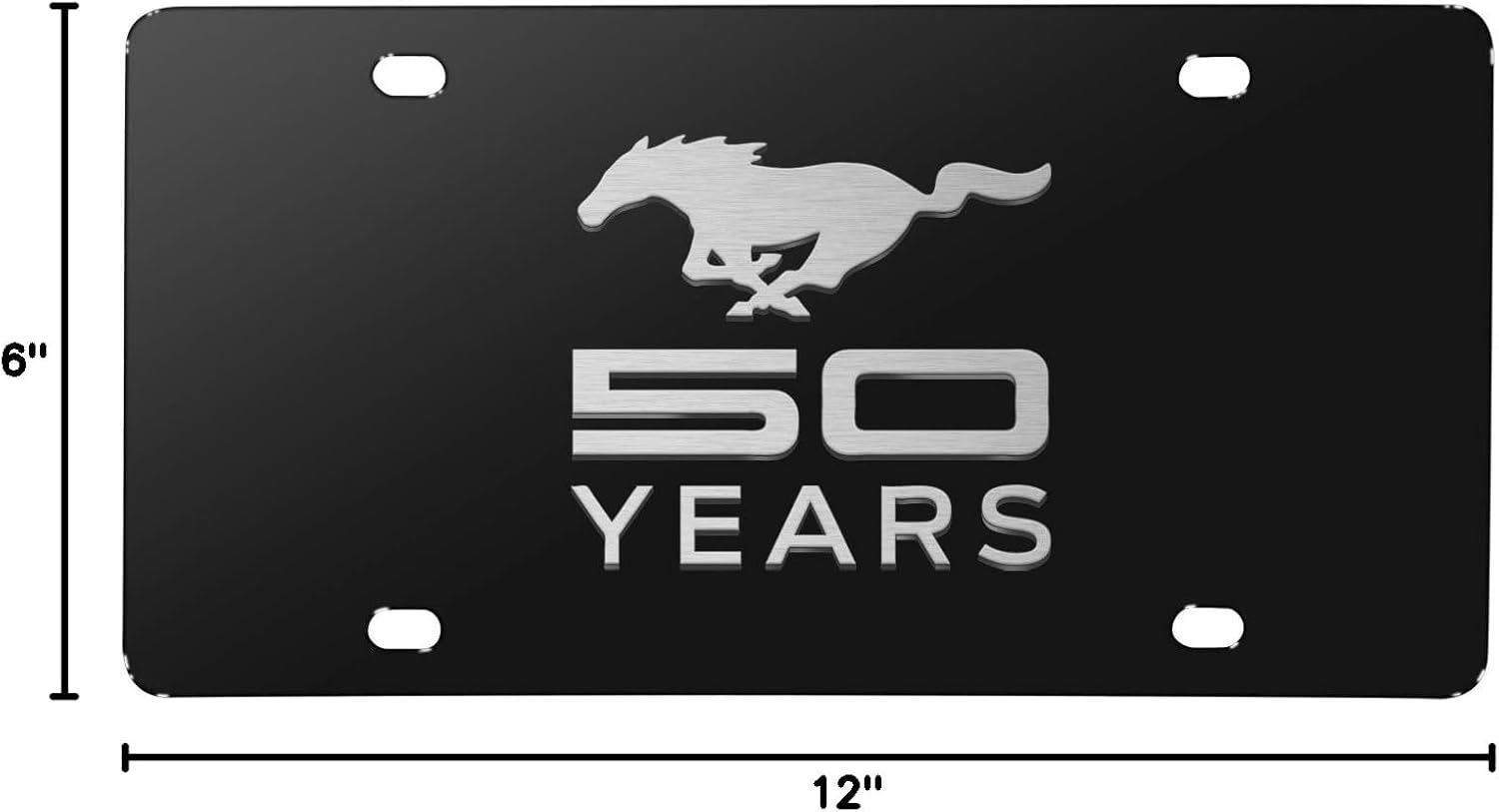 iPick Image for Ford Mustang 50 Years 3D Embossed Logo Black Stainless Steel License Plate - Official Licensed