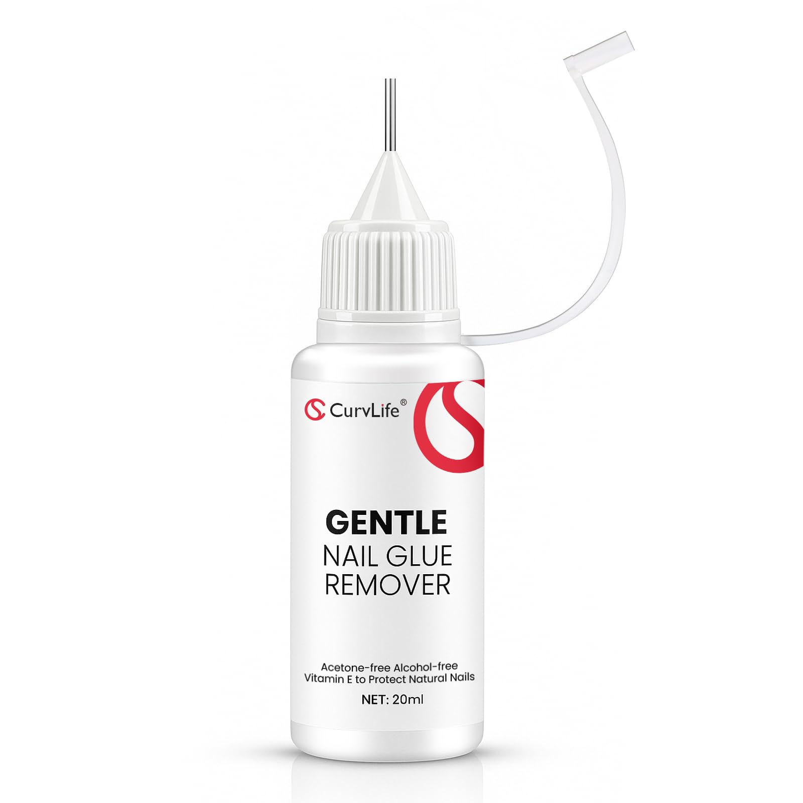 CurvLife CareGentle Pinpoint Nail Glue Remover 20ml, Acetone-Free with Vitamin E + Plant Oils, Press On Nails Remover for Nail Glue Residue, Gentle Glue-Off for Nail Tips, Not for Gel Polish