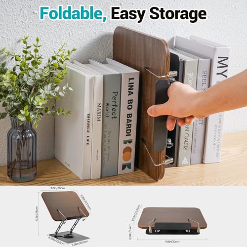 Miniatura 7 de Zouway Atril Para Libros Con Base Giratoria De 360 , Soporte Libros Con Clips, Altura Ajustable, Plegable, Soporte Tablet Mesa, Ipads, Partituras, Libro, Recetas