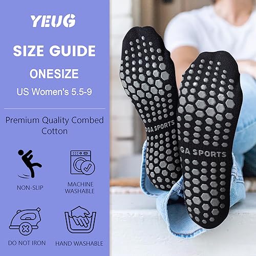 Image of yeuG Pilates Socks for Women Non Slip Grip Socks for Yoga, Barre, Hospital, Barefoot Grippy Yoga Sock Womens Gifts 4 Pairs