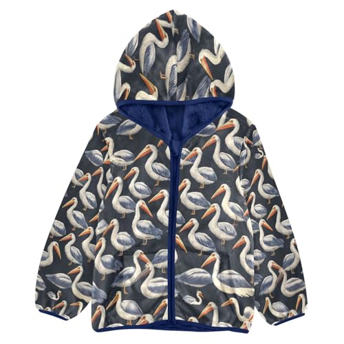 Pelican Cute Pattern Toddler Fleece Jacket Girl Boys Hooded Fleece Jacket Coat Warm Outwear Zip-up 3-10T