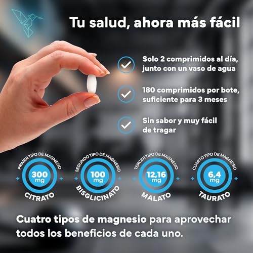 Magnesio Complex 4 en 1 - Citrato, Bisglicinato Quelado, Malato y Taurato - Alta Biodisponibilidad - Energía y Función Muscular. Reduce Cansancio y Fatiga - 180 Comprimidos - Hecho en España - Sevens - imagen 5