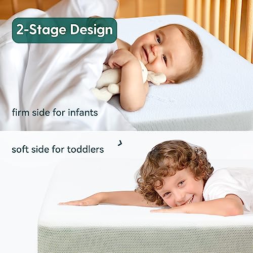 BABELIO Crib Mattress, Toddler Mattress for Toddler Bed, Memory Foam Baby Mattress, Dual Sided with Tencel Cover & Waterproof Lining
