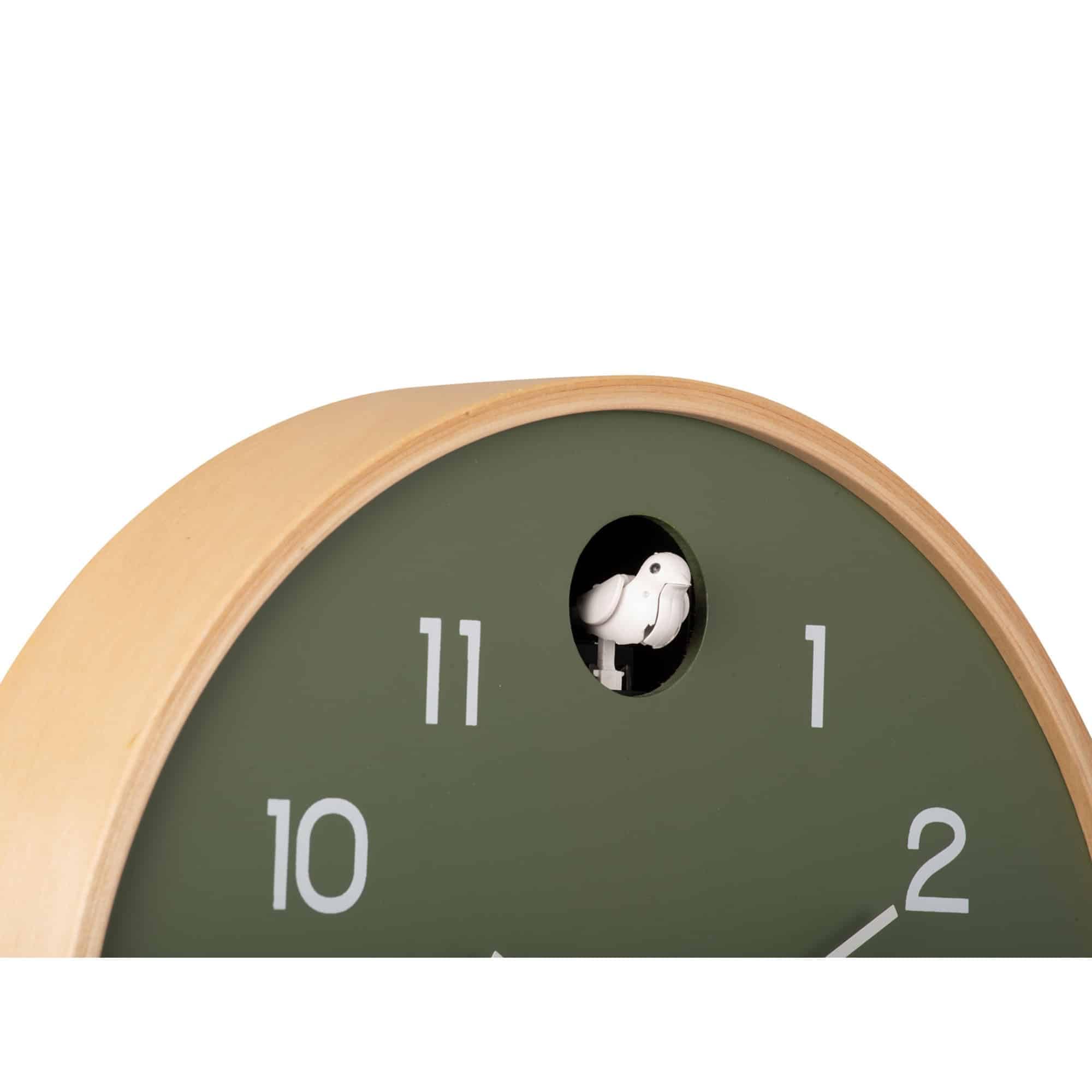 Wall Clock Natural Cuckoo Birch Wood Jungle Green | Rond - Bois de bouleau - Horloges pour Salon - Bureau - Chambre à coucher