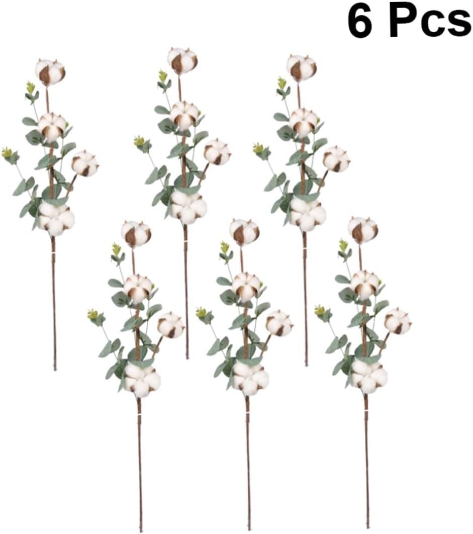 6Pcs Artificial Cotton Eucalyptus Flower Bouquet Faux Flower Decor for Home Hotel Party Wedding Rustic Centerpieces Never Wither for Floral Arrangements
