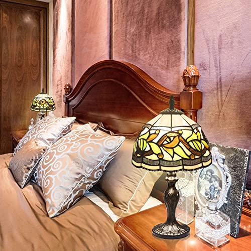 Image of 8'' Stained Glass Table Lamp, Vintage Desk Bedside Night Light