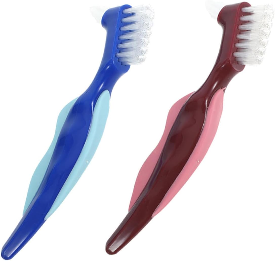 NOLITOY 2Pcs Double Sided Denture Brush for Denture Care Supply Fine Bristle Design Lightweight Portable False Tooth Toothbrush for Easy Cleaning and Comfortable Use