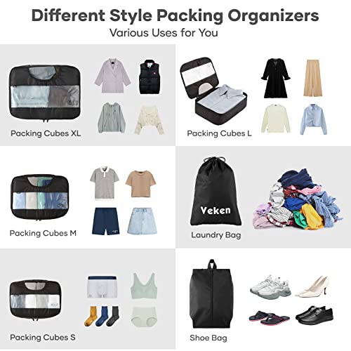 6 Set Of Various Colored Packing Cubes In 4 Sizes (Extra Large, Large, Medium, Small), Veken Packing Cubes For Travel Accessories Travel Essentials, Luggage Organizer Bags For Carry On Suitcases #TOP2