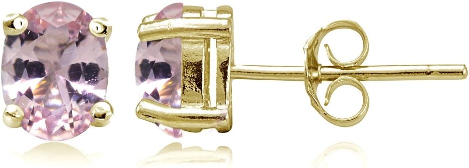 Yellow Gold Flashed Sterling Silver Simulated Gemstone 7x5mm Oval Stud Earrings