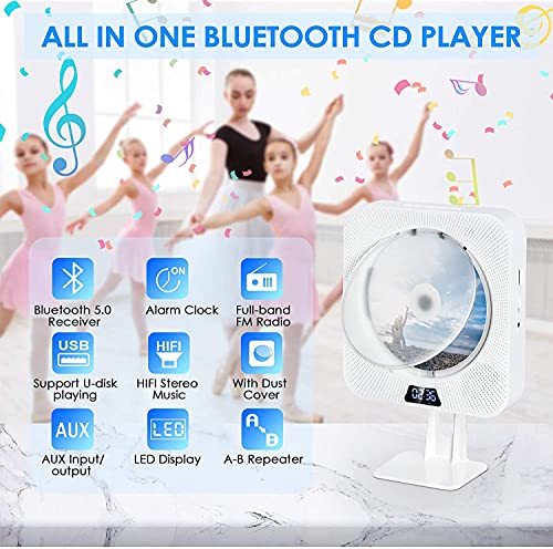 Cd Player Portable With Bluetooth Wall Mountable Cd Music Player Personal Home Audio Boombox Built-In Hifi Speakers Fm Radio With Remote Control 3.5Mm Headphone Aux Jack Support Cd/Usb/Tf Card #TOP1