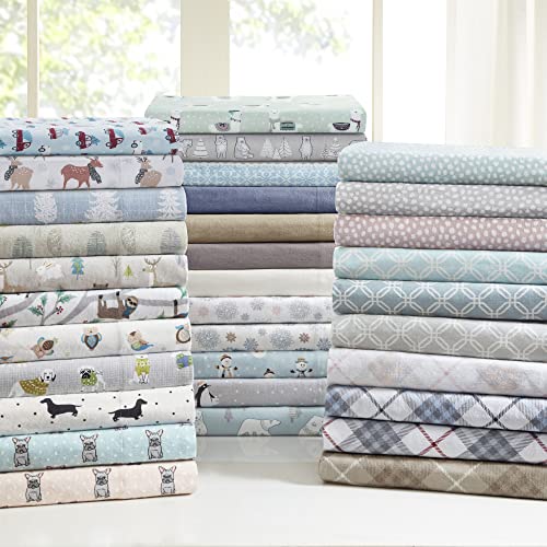 Image of Sleep Philosophy True North Cozy Flannel Warm 100% Cotton Sheet - Novelty Print Animals Stars Cute Ultra Soft Cold Weather Bedding Set, Queen, Black Dogs 4 Piece