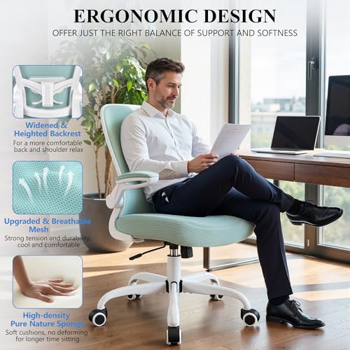 Image of FelixKing Office Chair, Ergonomic Desk Chair Breathable Mesh Chairs Adjustable High Back Lumbar Support Flip-up Armrests, Executive Rolling Swivel Comfy Computer Chairs Home Office Light Blue
