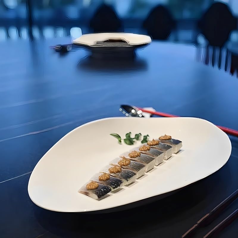 Piatti impilabili da 31,8 cm, in ceramica bianca, per hotel, cucina, stoviglie rettangolari irregolari, piatti freddi, per bar, ristoranti, antipasti (31,8 cm)