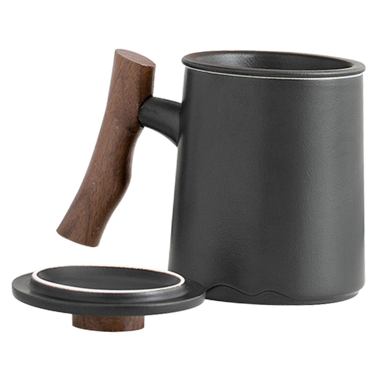 Mug avec Passoire à Thé 360ml en Céramique et Manche en Bois Foncé Élégant