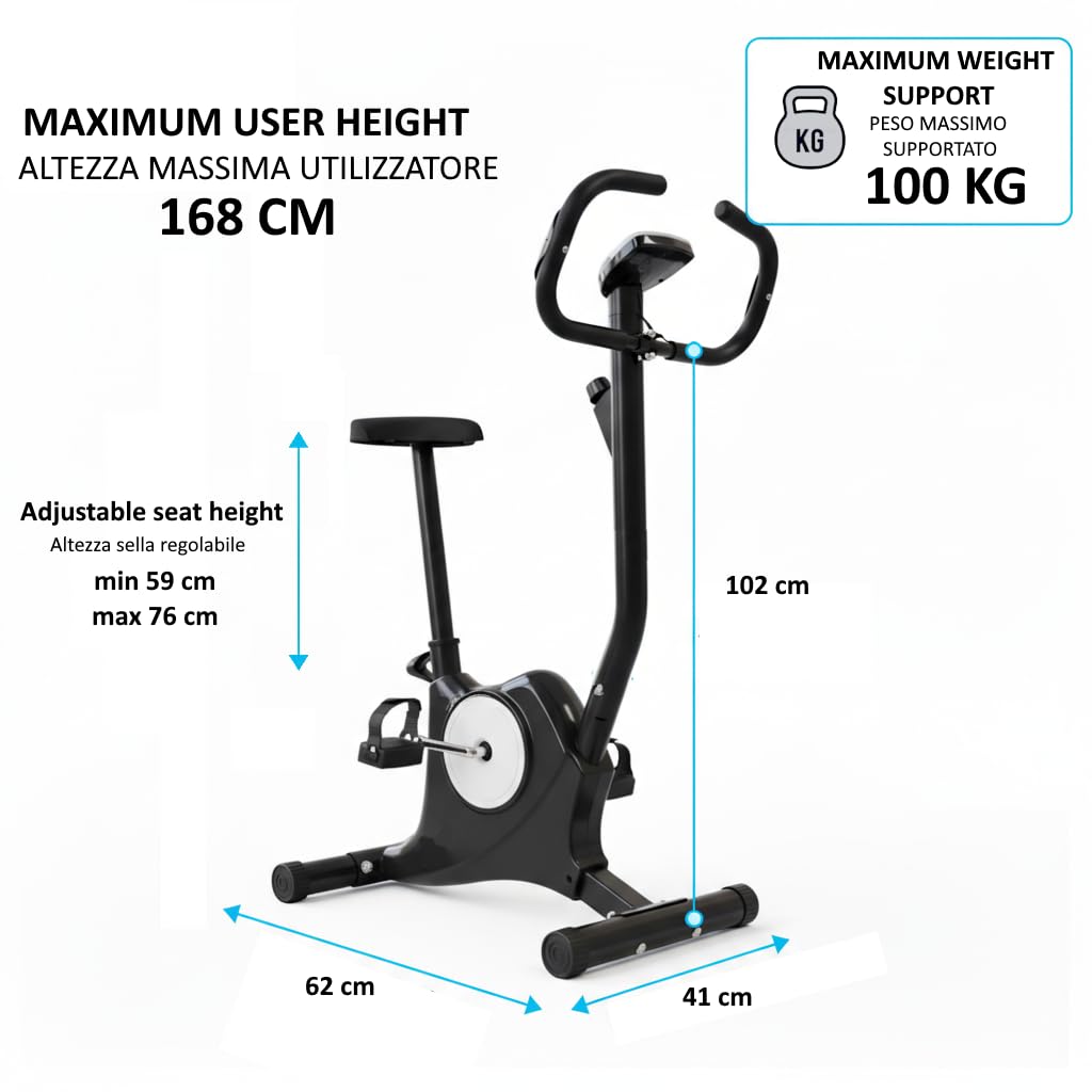 Cyclette Bike da Camera per Dimagrire e Tonificare Glutei e Gambe, Resistenza Regolabile Sensori Cardio Display LCD Sella Regolabile Allenamento Fitness