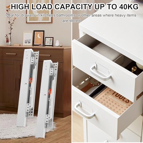 Unterflurführungen Bodenmontage Schubladenschienen, 1 Paar 200 mm Schubladenauszüge Schubkastenauszug Vollauszug, 40 KG Ladekapazität, Schubladenschienen Selbsteinzug mit Dämpfung