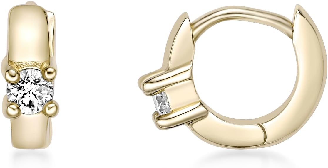 Lavari Jewelers Lab Grown Diamond Huggie Hoop Earrings for Women - 18k Yellow Gold Plated 925 Sterling Silver Earrings for Her (F-G, VS1-VS2, 0.10 cttw) Petite Hypoallergenic Snap-In Hinged Hoops