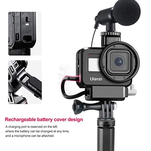 ULANZI Vlog Setup Kits for Gopro 8, G8-9 Housing Case + 3.5mm Video Recording Microphone + Mini Tripod Handle Grip Vlog YouTube Accessories for Gopro Hero 8 Black