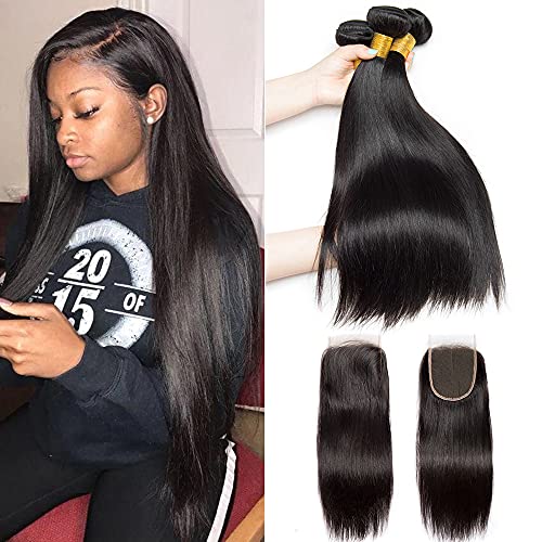 Vipbeauty Brazilian Straight 3 Bundles With Closure Three Parting Unprocessed Virgin Hair Wave Weave Straight BundlesHuman Hair With 4x4 Lace Closure ( 18 20 22 with 16 Closure )