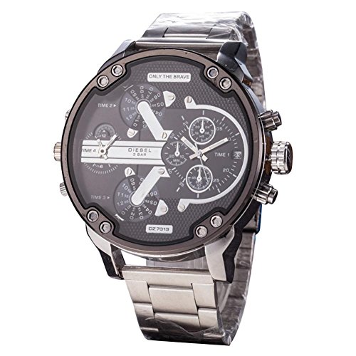 Cokeymove Relojes de Lujo de Acero Inoxidable para Hombre, Deportivos y Deportivos, multifunción, cronógrafo, analógico, Reloj de Pulsera de Cuarzo con Esfera Grande DZ Resistente al Agua