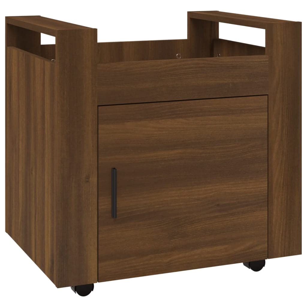 Carro de oficina genérico con puerta, 60 x 45 x 60 cm, madera de ingeniería roble marrón, almacenamiento bajo escritorio sobre ruedas, 4 ruedas móviles para organizar suministros y documentos