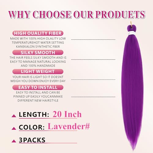 Abrastin Pre Stretched Braiding Hair 30 Inch Long Purple Braiding Hair Extensions 3 Packs Purple Synthetic Crochet Hair Twist Braids for Stage Halloween Costume Cosplay — view 4