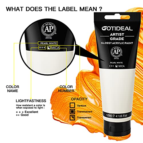 Image of GOTIDEAL Metallic Acrylic Paint Pearl White Tubes(120ml, 4.1 oz) Non Toxic Non Fading,Rich Pigments for Painters, Adults & Kids, Ideal for Canvas Wood Clay Fabric Ceramic Craft Supplies (Pearl White)
