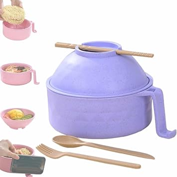 Microwave Ramen Bowl, Microwave Ramen Cooker With Lid Spoon Chopsticks Fork, 2025 New Microwave Ramen Bowl, For Home Office Dorm Room Purple