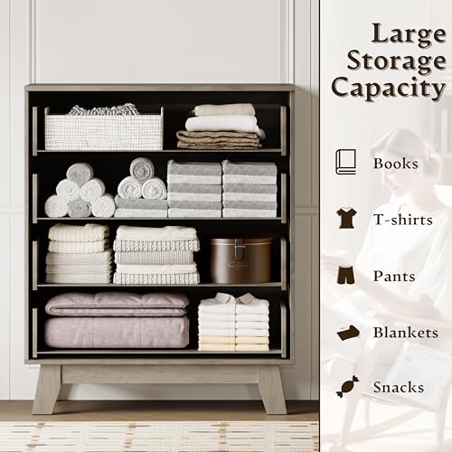 Image of BORNOON 39 inch Tall Dresser for Bedroom, 4-Drawer Fluted Chest of Drawers, Modern Wood Highboy with Deep Storage, Metal Slides & Handles, Anti-Tip Kit, Vertical Clothes Organizer for Apartment, Nursery