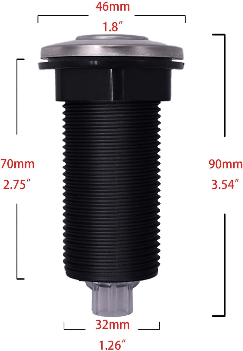 Garbage Disposal Air Switch Button Kit – Brushed Silver, Stainless Steel Cover, With Air Hose, Fits 1-1/4" To 1-3/4" Holes