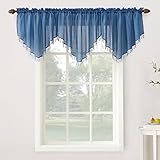 No. 918 27224 Erica Crushed Texture Sheer Voile Beaded Ascot Rod Pocket Curtain Valance, 51' x 24', Blue