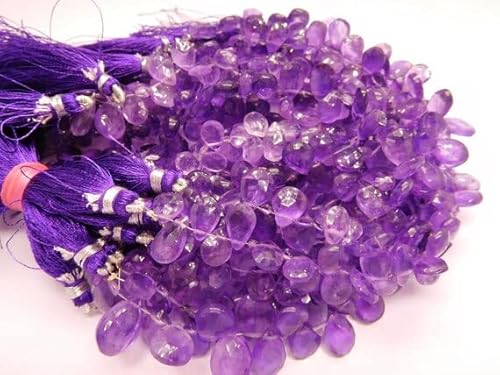 8 inch Strand of Natural Amethyst 7-9x8-13mm pear Faceted briolette Beads for DIY Jewelry Making. |BRIO_00296