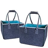 Stonebroo Filzkorb Kaminholz (2er Set), Holzkorb für Kaminholz, Einkaufstasche Filz, Einkaufskorb, 40 x 26 x 30 cm (L x B x H), Filztaschen Shopper mit Henkel, Dunkelgrau und Grün