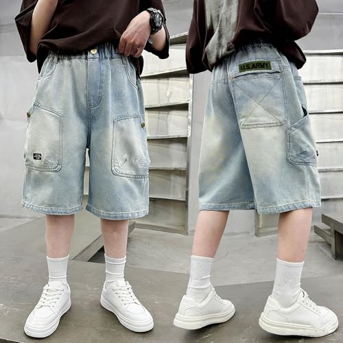 Bermuda jean garçon taille élastique short denim été confortable - 3