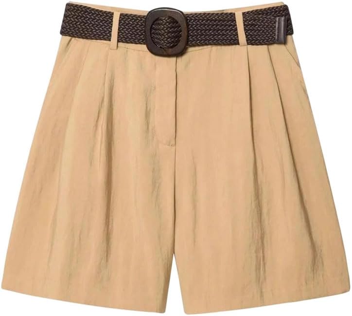 Women's Casual Shorts Set Women Loose Buttons Short Sleeve Shirt And Belt Shorts