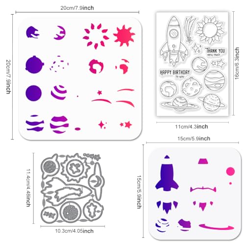 GLOBLELAND Universe Planets Carimbo de silicone transparente para corte de foguete de metal em camad