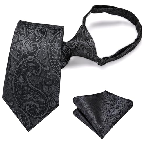 Image of Hi-Tie Boys Tie Pre-Tied Pocket Square Set Adjustable Kids Neckties Age 7-11 Years School UniForm Graduation