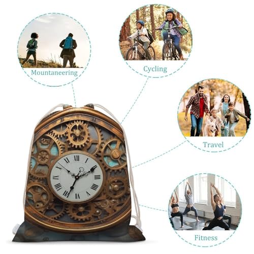 Rusty Steampunk Clock Drawstring Backpack Gym Bag Lightweight Sackpack Gift for Hiking Travel Beach Shopping3