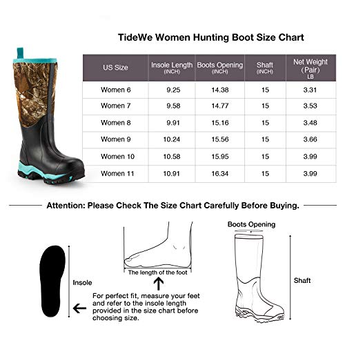 Tidewe Hunting Boot For Women, Insulated Waterproof Durable 15" Women's Hunting Boot, 6Mm Neoprene And Rubber Outdoor Boot Realtree Edge Camo（Green Size 8） #TOP4